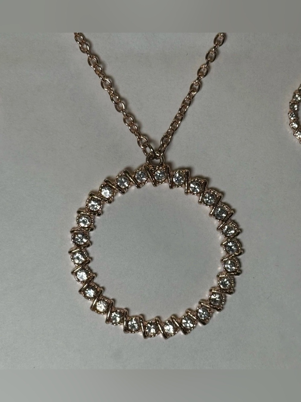 Rose Gold Color Rhinestone 34" Adjustable Necklace And Matching Earrings - Picture 2 of 6
